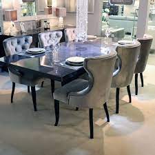 We've put together a superb models like the one pictured here allow for a large amount of storage, tablet dining, and. Monza Grey High Gloss Large 196cm Extending Dining Table 6 Gaudi Silver Velvet Chairs