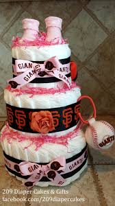 Pink Baby Girl San Francisco Giants Diaper Cake By 209 Diaper Cakes Gifts Facebook Com 209diaperca Diaper Cakes Girl Baseball Baby Shower Baby Shower Cakes