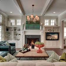 Image Result For Living Room With Fireplace And Tv Built In Around Fireplace Family Room Design Fireplace Bookcase