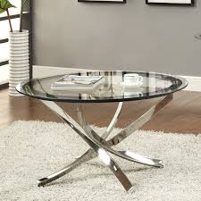 Convenience concepts palm beach rectangle white metal and glass coffee table with removable trays. 35 50 X 35 50 X 20 Coaster Company Round Glass And Chrome Coffee Table Silver Sofas Loveseats And Chaises Home Garden