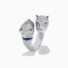 Yellow gold mens custom genuine diamond panther statement pinky ring (4.76 ct). Effy Signature 14k White Gold Diamond Double Panther Head Ring 2 24 T Effyjewelry Com
