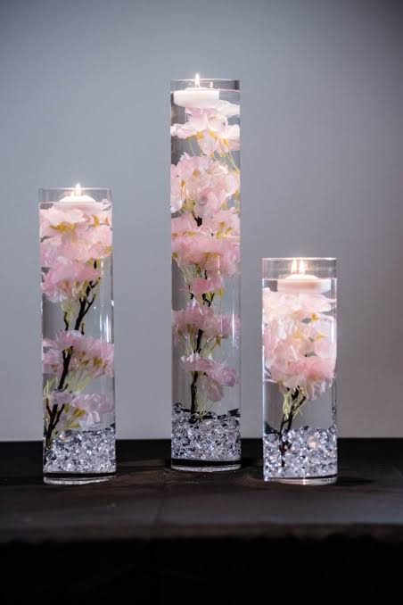Submersible Pink, White, Blue, Turquiose Cherry Blossom Floral Wedding Centerpiece With Floating Candles and Acrylic Crystals Kit - Etsy Canada