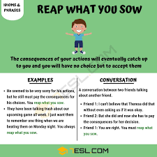 Reap What You Sow Meaning With Useful Example Sentences 7 E S L Reap What You Sow Other Ways To Say Idioms