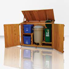 D wooden horizontal garbage shed offers an attractive way to store and hide away your garbage cans. Outdoor Wooden Garbage Can Storage Bin Provide Attractive Waste Storage Solution