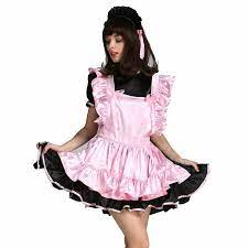 Forced Fem Sissy Maid Satin Lockable Pink Black Satin Dress Costume  Crossdress | eBay