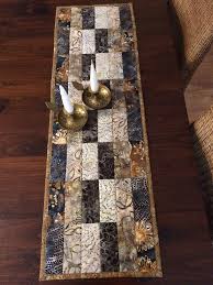 Batik Quilted Table Runner With Warm Grey Beige Brown And Black Tones Batik Table Runners Quilted Table Runners Patterns Quilted Table Runners Christmas