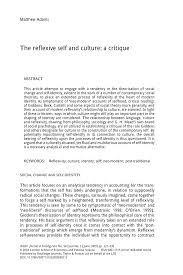 The initial thesis of the essay and recaps your critique. Pdf The Reflexive Self And Culture A Critique