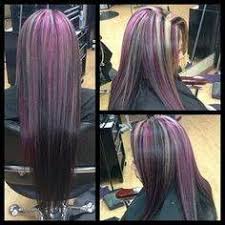 Black Base With Purple Highlights And Blonde Pieces In The Front Hair Color For Black Hair Hair Inspiration Color Purple Black Hair