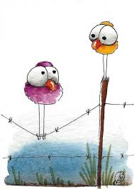 Easy Birds On A Wire Painting Aceo Original Watercolor Art Painting Whimsical Bird Wire Fence Don T Say A Word Illustration Watercolor Art Paintings Happy Paintings Original Watercolor Art