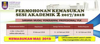 Tarikh tutup permohonan uitm adalah pada 6 november 2017 (1200 tengahari). Permohonan Kemasukan Uitm Sesi Mac 2018 Mybelajar