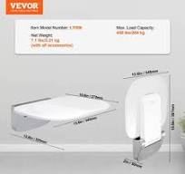 VEVOR - Urea-formaldehyde Folding Shower Seat, 13.6'' x 12.8'' Unfolded,  Wall Mounted Fold Up Shower Bench - White