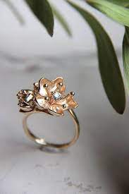 Sakura Flower Ring Diamond Engagement Ring Unique Ring For Etsy Gold Flower Ring Unique Diamond Engagement Rings Flower Engagement Ring