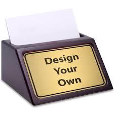 Personalized business card holder, monogrammed business card holder, customized business card holder, custom office supplies, leatherette. Custom Mahogany Business Card Holder With Engraved Insert Customsigns Com