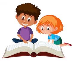 Kinder lesen ein riesiges Buch | Premium Vektor