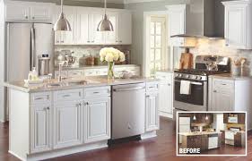 A Kitchen With Cabinets Refaced In A White Finish In 2020 Cost Of Kitchen Cabinets Refacing Kitchen Cabinets Resurfacing Kitchen Cabinets