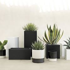 Black And White Outdoor Plant Pots Blox Tall Galvanized Matte Black Planters Modern Planters Outdoor White Planters Planters
