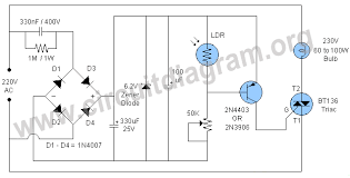 Automatic Night Lamp With Triac Circuit Diagram
