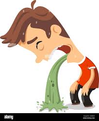 Young man in pain vomiting, vector ...
