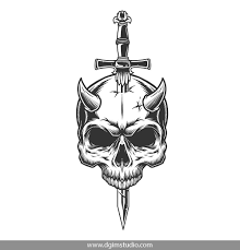 Demons Emblems Collection Skull With Horns Skull Tattoo Design Skull Art