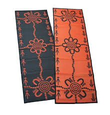 Artist De Greer Yindimincarlie Country Wiradjuri Country Design Emu And Kangaroo Tracks Colour Black Orange Code Rma Recycling Recycled Mats Mat Online