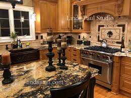 Tre sorelle studios italian lemon topiary tile mural with wine, olive oil and olives on 4 inch tumbled stone. Kitchen Backsplash Mosacis And Tile Murals By Linda Paul Studio By Linda Paul At Coroflot Com