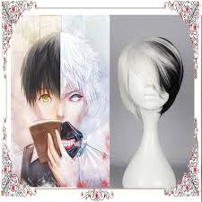 Black And White Hair Color Anime New Sky Hair Wig Harajuku Anime Tokyo Ghoul Wig Half Black With Half White Color Cosplay Short Straight Synthetic Hair Wi Wig Hairstyles Anime Wigs Tokyo Ghoul