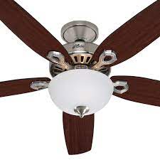A mounting bracket is included for attaching these fans to a. Hunter Builder Deluxe Ceiling Fan With Light Brushed Nickel