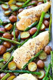 One Pan Roast Chicken Asparagus Fingerling Potatoes Recipe Chicken Asparagus Asparagus Recipe Fingerling Potatoes