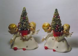 Vintage Christmas Angel Candle Holder Porcelain Figurine Bottle Brush Tree Mercury Beads Lefton Christmas Angels Vintage Christmas Vintage Christmas Ornaments