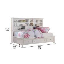 The king size storage bed with bookcase headboard has a deep cappuccino finish color. Contemporary Style Full Size Bed With Bookcase Headboard And Multiple Storage White Overstock 29713766