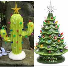 Ceramic christmas tree led light kit. Vintage Lighted Ceramic Trees Cactus Retro Camper