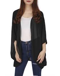 Hde Hde Sheer Kimono Cardigans For Women Open Front Summer Cardigan Beach Cover Up Black X Large Walmart Com Walmart Com