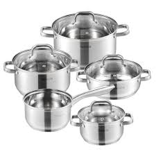 Velaze Cookware Set Stainless Steel 9 Piece Kitchen Cooking Pot Pan Set Non Stick Frying Pan Saucepan Casserole Glass Lid In 2020 Cookware Set Stainless Steel Cookware Set Pan Set