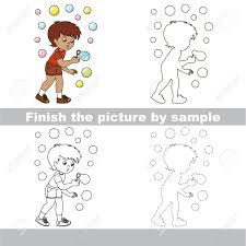 Zeichnen Arbeitsblatt Fur Vorschulkinder Mit Einfachem Spielniveau Der Schwierigkeit Einfaches Padagogisches Spiel Fur Kinder Um Das Bild Durch Beispiel Zu Beenden Und Den Jungen Zu Spielen Der Seifenblasen Spielt Lizenzfrei Nutzbare Vektorgrafiken