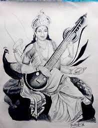 Saraswati Ma Drawing Drawings Sale Artwork Realistic Sketch