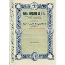 Banca popolare di spoleto s.p.a. 1874 Banca Popolare Di Intra Certificato Nominativo Di Azioni Intra
