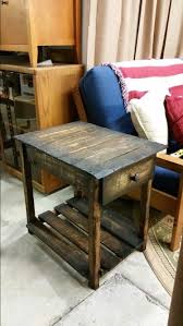 Reclaimed Pallet End Table With A Tapped Rail Road Spike Drawer Pull Visit Http Www Gotwoodworkshop Com P Pallet End Tables Pallet Furniture Wood End Tables