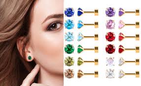 Amazon.com: 12 Pairs Flat Back Surgical Stainless Steel Stud Earrings, 18K  Gold Plated Silver Screw Back Heart Star Round Cubic Zirconia CZ Birthstone  Stud Earrings Set (Gold heart 3mm): Clothing, Shoes &