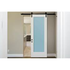 Satin Etch Glass One Lite Slab Door Glass Barn Doors Slab Door Interior Barn Doors