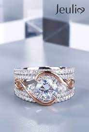 3pc Wedding Ring Sets For Women Pave Design Two Tone Style Sterling Silver Fashion Rings Custom Wedding Rings Wedding Rings