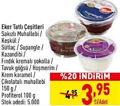 Eker kazandibi paketi ile geleneksel lezzetlerden birini daha sizlere sunuyor. Eker Tatli Cesitleri 150 G Indirimde Market