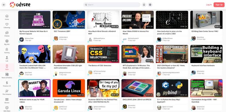 mostra Odysee in esecuzione sul desktop di Windows
