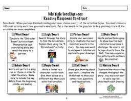 Reading Response Contract For Multiple Intelligences Freebie Multiple Intelligences Reading Response Learning Log