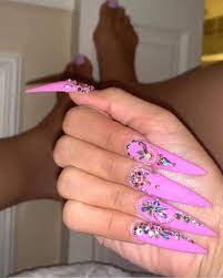 Cardi B Long Pink Nail Design Cardi B Nails Pink Bling Nails Pink Stiletto Nails