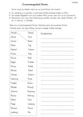 Tabelle mit unterschiedlichsten nomen, aus denen. Deutsch Arbeitsmaterialien Zusammengesetzte Nomen 4teachers De