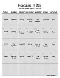 Focus T25 Workout Calendar Print A Workout Calendar