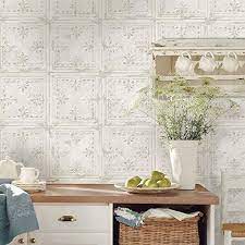 Roommates Tin Tile White Peel And Stick Wallpaper Amazon Com In 2021 Tin Tiles Peel And Stick Wallpaper Wallpapers White