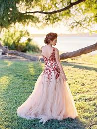 Bold Colors And A Floral Wedding Dress For Fall Wedding Dresses With Flowers Colored Wedding Dresses Red Wedding Dresses