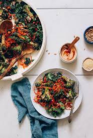 Cheesy Roasted Broccoli Chickpea Kale Salad Minimalist Baker Recipes Recipe Roasted Broccoli Recipes Creamy Chipotle Dressing
