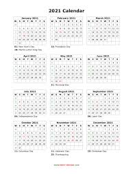 You can easily print this printable calendar 2021 and use it both in the soft and hard format. Download Blank Calendar 2021 With Us Holidays 12 Months On One Page Vertical